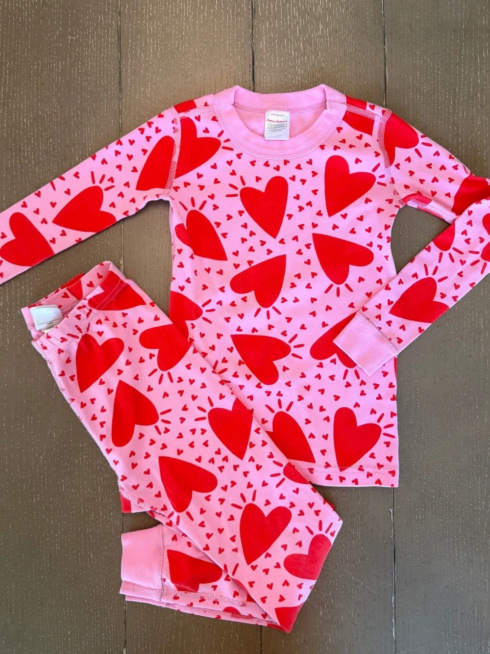 Hanna Andersson Girls 2-Piece Pink Heart Valentine’s Day Pajama Set • Size 5